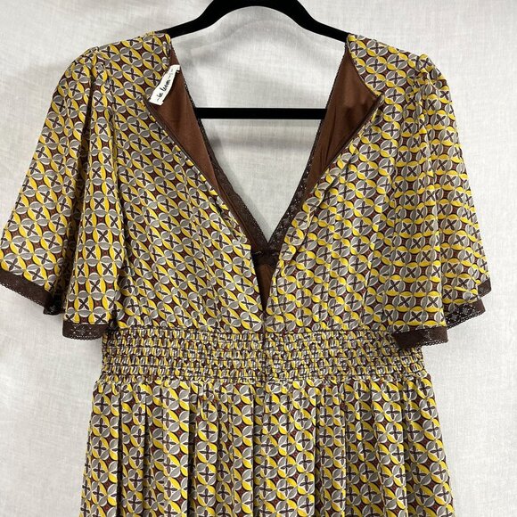 In Loom Maxi Dress Womens M Empire Waist Flutter Sleeves Lace Prairie Cottage - Picture 10 of 16